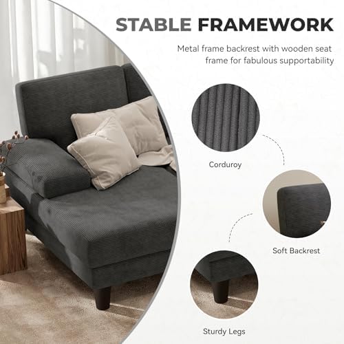 U-Shaped Sectional Sofa for Living Room, Modern Modular Sofa with Double Chaise, Classic Lounge Couch Sleeper for Apartment, Charcoal