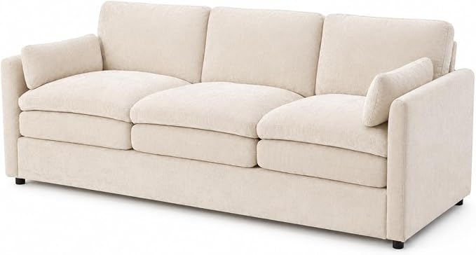 Esright Apartment Cloud Couch, 89-Inch 3-Seat Chenille Sofa, Cream White | Skin-Friendly Fabric, Deep 22" Seat, 2×6.3" Plush Back Pillows, Wood Frame, 800-Lb Support for Studios and Living Rooms