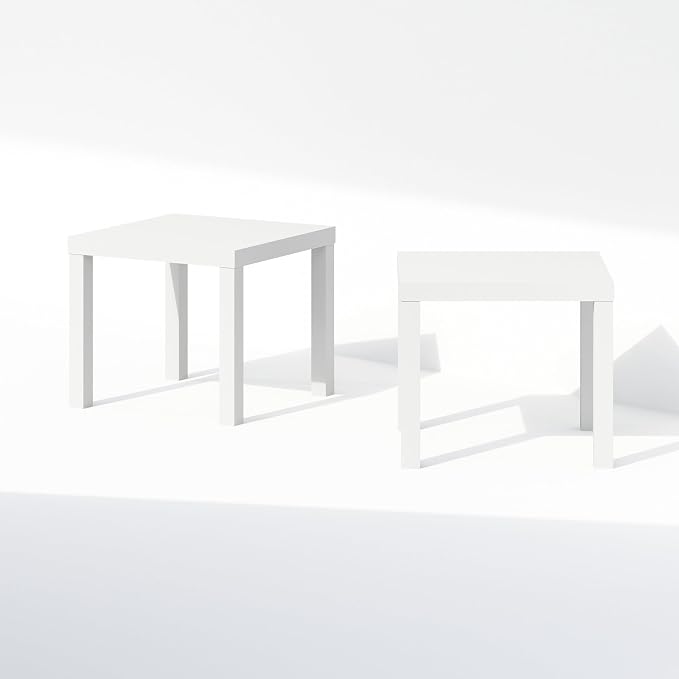 Furinno Classic Coffee Table Set of 2, Square Modern Coffee Table with Triple Thick Tabletop, Side Table with 4 Legs, for Living Room, Bedroom, Home Office, White