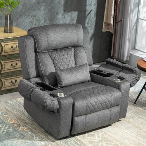 Oversized Recliner Chair for Big Man Lay Flat 180°, 28 Inch Extra Wide Power Lift Recliner with Heat Massage, Dual Motor, Flip Arm Storage Cup Holder for Elderly