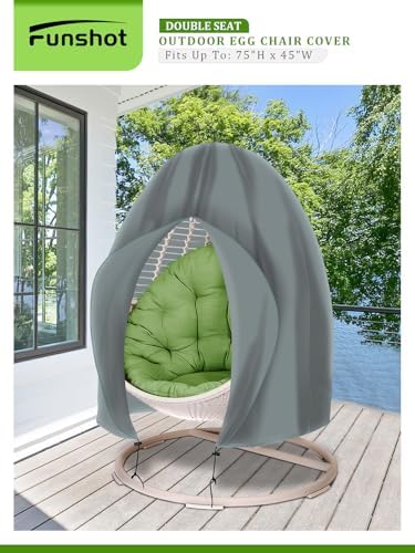 Egg Chair Cover Waterproof,Patio Hanging Swing Egg Chair Covers with Zipper, Outdoor Wicker Single Seat Egg Chair Cover for Outdoor Furniture, Windproof, 75H X 45W Inches, Gray