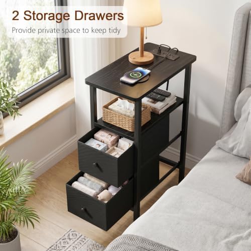 Narrow End Table with Charging Station, Side Tables Living Room