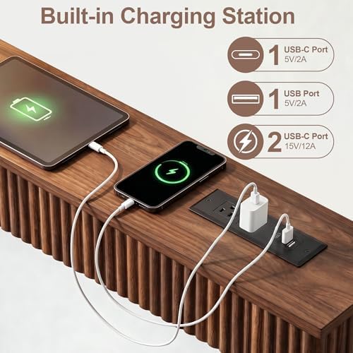 79" Long Narrow Sofa Table Behind Couch with Charging Station