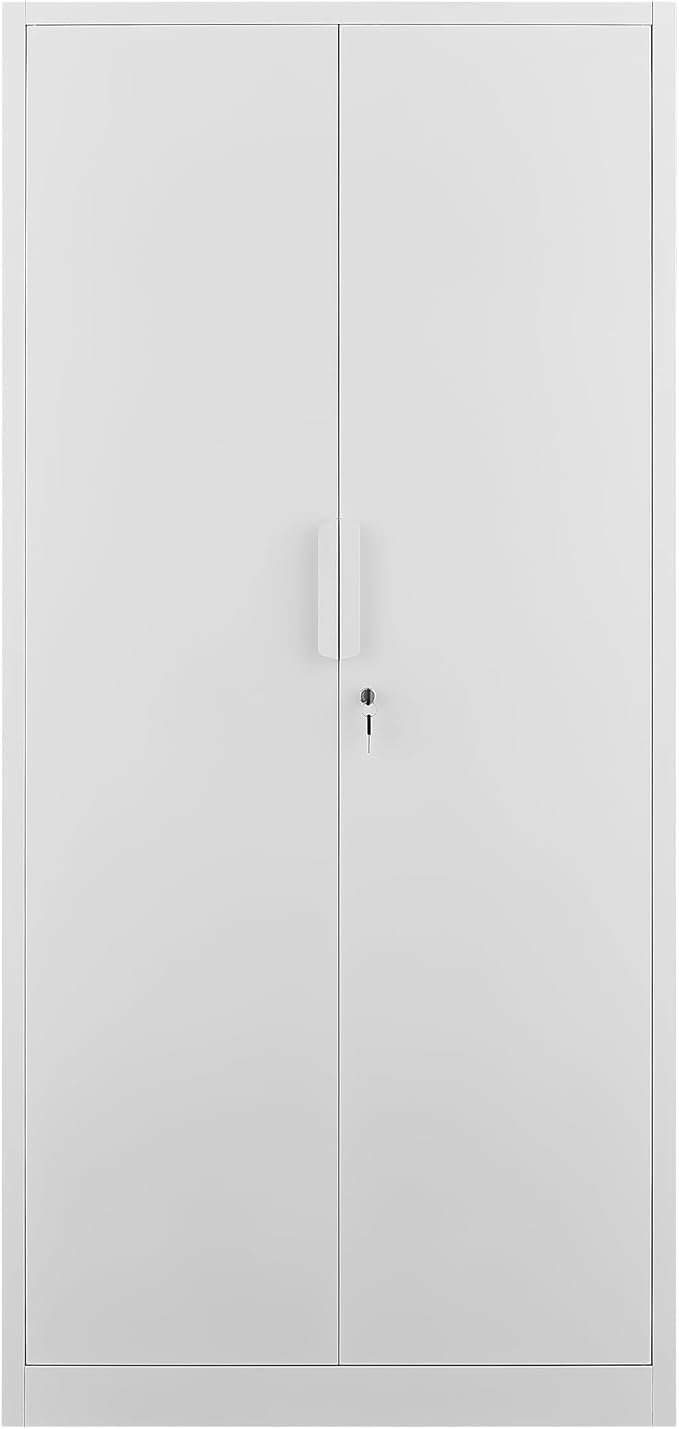 Tall Steel Garage Storage Cabinet with Lock, 71" H Heavy Duty Metal Storage Locker with 4 Adjustable Shelves for Home, Office, White