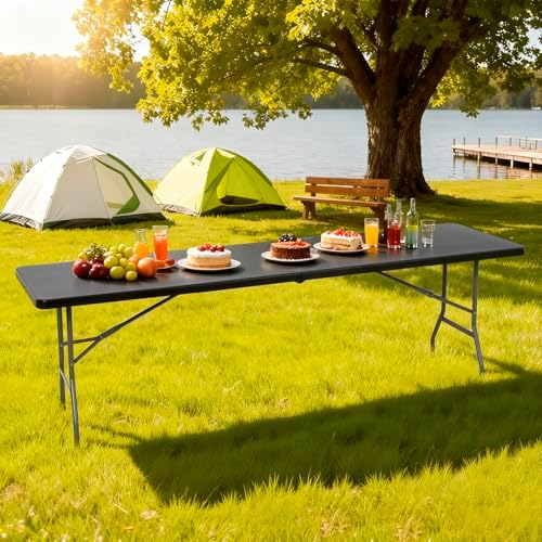 BestOffice | 8FT Folding Table | Black | Portable Plastic Table
