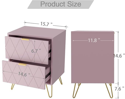 Anbuy Bedroom Sets 3 Pieces Pink Modern 9 Drawer Dresser and Nightstand Sets for Bedroom, Two Drawers Nightstand Set of 2 & 9 Drawer Dresser Combo 3 Pcs (Pink)