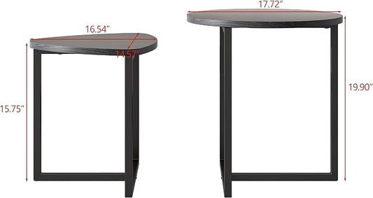 HOJINLINERO Coffee Table Side Tables End Tables Living Room Set of 2,Round Small Coffee Table Decor for Bedroom,Modern & Sturdy Metal Frame & Wood Top,Easy Assembly,Black