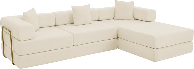 HANXIN 108" Modular Sectional Sofa, Futon Convertible Sofa Bed,Oversized Corduroy Boneless Couch for Living Room,Floor Loveseat Sleeper with Pull Out Bed,Free Combination,No Assembly Required (Beige)