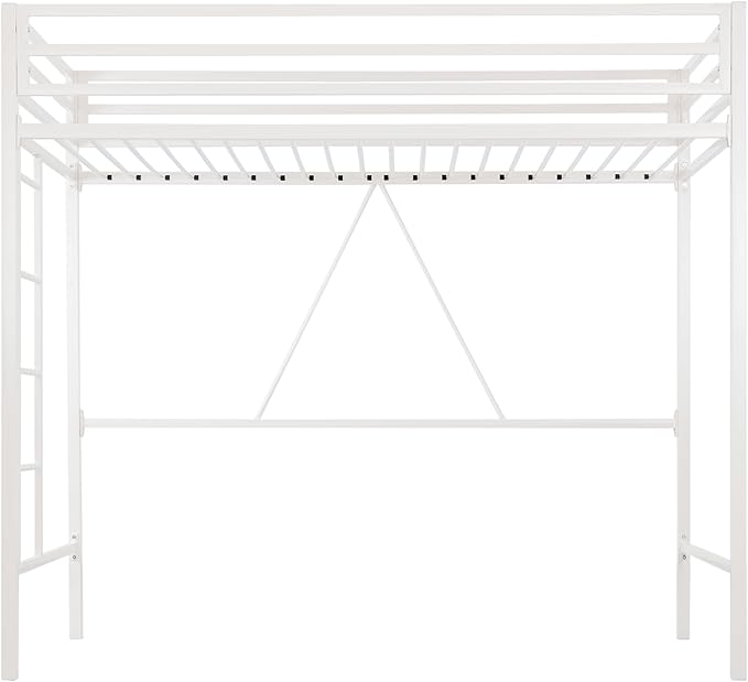 Allewie Metal Loft Bed Twin Size with Guardrail and Ladder,White | Small Space Saving Design for Bedroom Kid Room and Dorm, No Box Spring Needed