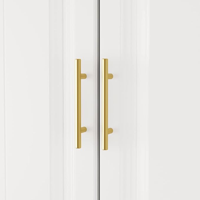 AIEGLE 4-Door Armoire Wardrobe Closet with Drawers, White Coat Closet with Doors, Modern Tall Wardrobe Cabinet Closet with Hanging Rod for Bedroom, Freestanding, White, 20.6" D x 63" W x 74.2" H