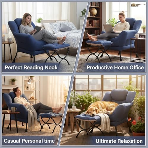 Lazy Chair with Ottoman,Comfy Accent Living Room Chair with Footrest Set
