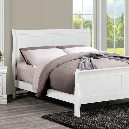 First of a Kind Louis Philippe Traditional Queen Size Bedroom Set 5 Piece with 2 Nightstands Sleigh Style in White Finish - Elegant Classic Solid Wood Bedroom Furniture Set