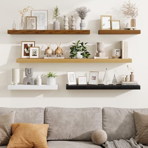 60 Inch Fireplace Mantel Set of 2, Long Floating Shelf for Bedroom|Living Room, Wall Mounted Farmhouse Display with Invisible Heavy Duty Metal Bracket, White