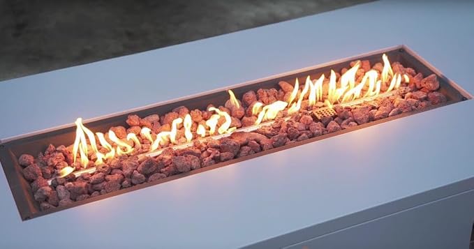 Premium 60” Outdoor Fire Pit Table with Lava Rocks & 12FT Hose, Large Propane Gas Fire Table, Smokeless Fireplace 60,000BTU for Backyard Patio Villa Bonfire Party, FP014