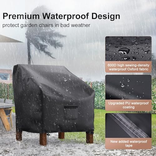 Patio Chair Covers Waterproof, Mrrihand Lounge Deep Seat Cover, Heavy Duty Outdoor Lawn Patio Furniture Covers (31" W x 38" D x 30" H - 2 Pack)