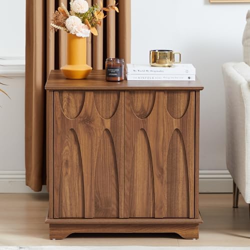 24inch Large Square End Table with Storage, Walnut