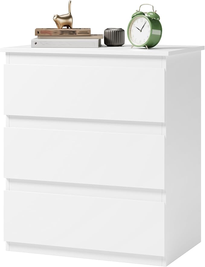 Bamjoy White Nightstand with 3 Drawers, Beside Table for Bedroom, Small Side Table Storage Cabinet Night Stand for Home Office, 18.0W x 14.0D x 24.8H Inches