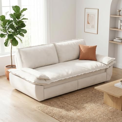 73.2" Sofa Bed Queen, 3-in-1 Pull Out Sofa Bed with Pillow Armrest, Modern Velvet Convertible Sleeper Futon Sofa for Living Room Small Space, Apartment, Bedroom, White
