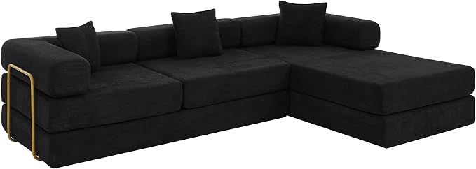 HANXIN 108" Modular Sectional Sofa,Futon Convertible Sofa Bed,Oversized Corduroy Boneless Couch for Living Room,Floor Loveseat Sleeper with Pull Out Bed,Free Combination,No Assembly Required (Black)