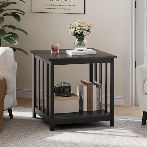 Large End Tables Living Room Set of 2 with Storage Shelf