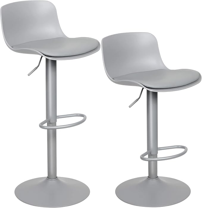 Kidol & Shellder Bar Stools Set of 4 Adjustable Counter Height Barstools Modern PU Leather Swivel Tall Bar Chairs Upholstered Bar Stool with Back for Kitchen Island(Gray)