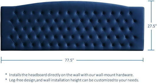 24KF Upholstered Tufted Button Velvet Wall Mounted Headboard,Comfortable Fashional Headboard King/CA King Size, 6058-K-Navy