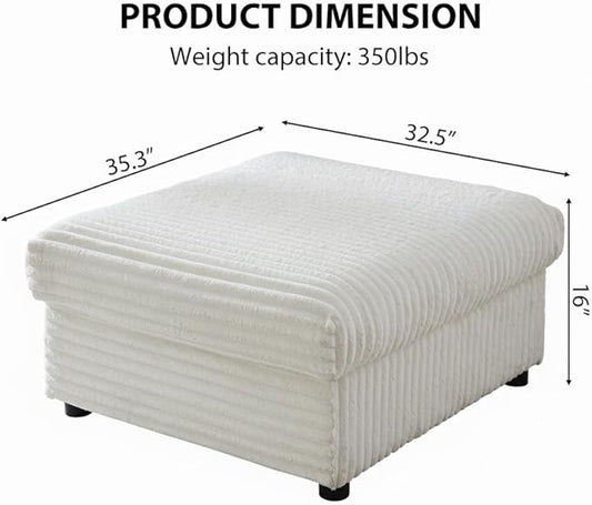 35" Corduroy Ottoman with Storage, Oversized Storage Ottoman for Living Room, Large Square Ottoman for Sofa Couch, Beige