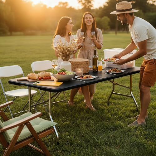 10 Pack 6FT Black Plastic Folding Tables, Fold-in-Half
