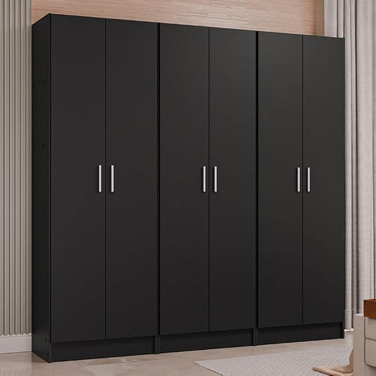 Madesa Wardrobe Armoire Closet Pantry Storage Cabinet with 6 Doors and 15 Utility Shelves 71" L Wooden Organization Unit for Bedroom, Office, Laundry Room, Kitchen, and Garage (Black)