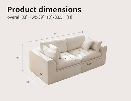 83" Modular Sectional Sofa – Modern Cloud Couch with Deep Chenille Seats, Loveseat Boneless Sofa, Pet-Friendly, No Assembly, Warm White (2 Seate)