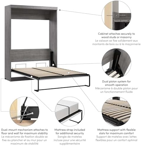 Bestar Full Murphy Bed, Bark Grey, Nebula, 59W