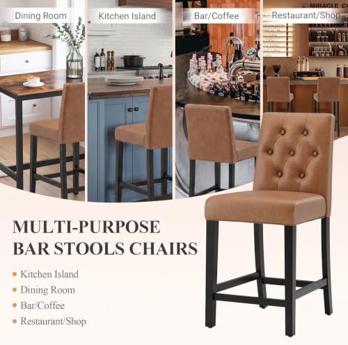 MALOL Bar Stools Set of 2 Faux Leather Counter Height Bar Stools,Lightbrown