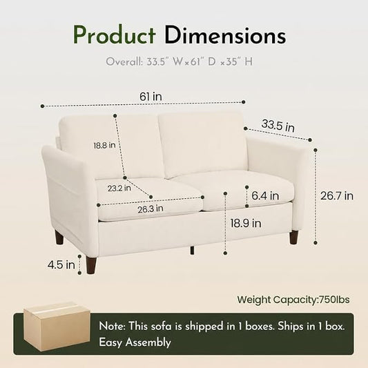 Valthie 61" Corduroy Loveseat Sofa, Modern Comfy Couches with Side Pocket, Living Room Couch, Couch for Bedroom and Small Spaces,2-Seater Sofa Beige
