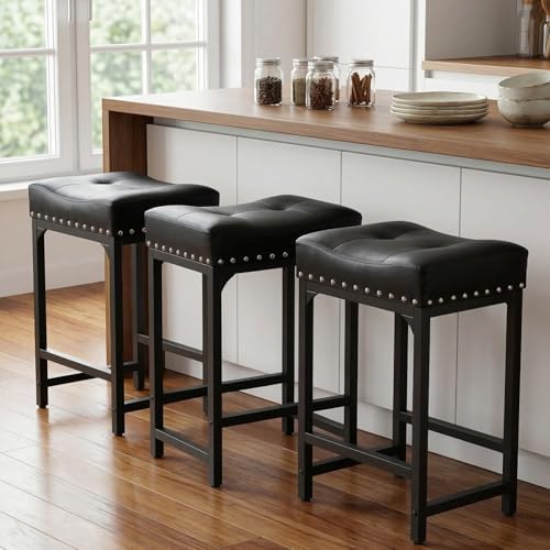 Black Bar Stools Set of 3, Counter Height Bar Stools for Kitchen Island