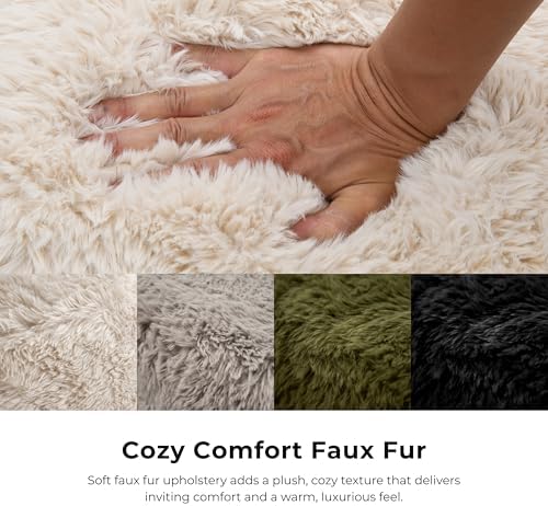 Furniture of America Havyn Modern Faux Fur 6-Seater Modular Foam Sofa Bed with Ottoman, Compressed Couch in a Box, No Assembly Required, for Living Room and Office, Black