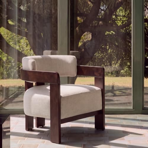 Beige Linen Accent Chairs Set of 2,Upholstered Barrel Living room Chairs