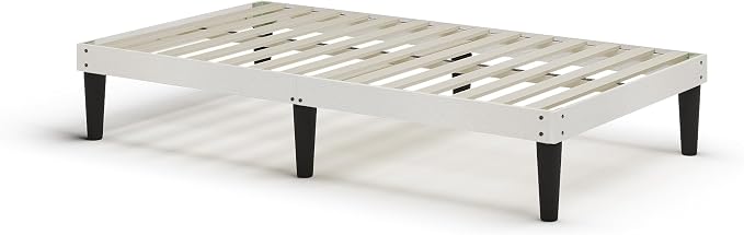 Yumori 12.9 Inch Minimalist Style Twin Size Bed Frame, Wood Platform Bed with Wood Slat Support, No Box Spring Needed, Easy Assembly, White