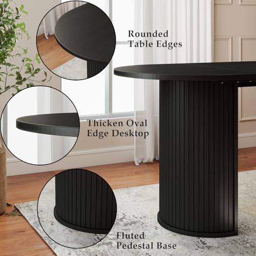 Oval Rectangular Dining Table for 4-8 People,70.87" Long Kitchen Table with Large Tabletop Wood Dinner Table Conference Meeting Table for Dining Room Living Room Kitchen,Black