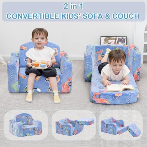 Comfy Kids Sofa Chair, 2-in-1 Fold Out Couch with Blanket