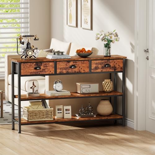 Furologee 47" Console Table with 3 Drawers,Entryway Table with Wooden Shelf