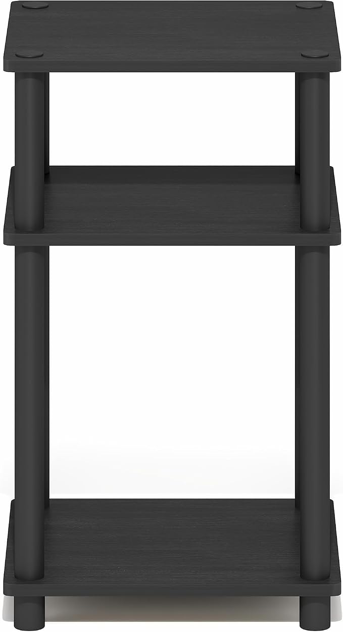 Furinno Turn-N-Tube Side Table, 3-Tier End Table with Open Shelf, Toolless Assembly Night Stand, Bedside Table, for Living Room, Bedroom, Dark Americano