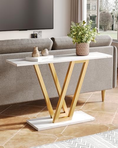 LITTLE TREE Console Table Hallway Table for Entryway 43 Inch Sofa Table Entryway Tables for Living Room, White & Gold
