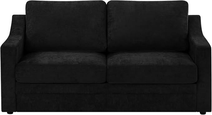 67” Chenille Loveseat Sofa w/Comfortable Back Cushions, Black | Modern 2-Seat Couch w/Deep Seat Space, Upholstered 2 Seaters Sofa w/High Resiliency Foam for Living Room