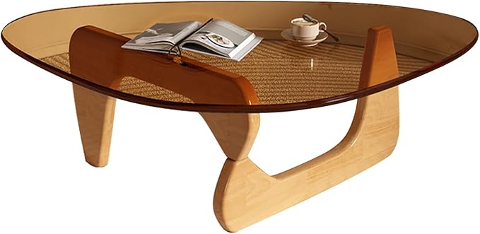Modern Glass Coffee Table for Living Room, Mid Century Coffee Table, Small Coffee Tables, Suitable for Bedroom Living Room Reception Office Tables (Wood/Brown, Medium 35.8 * 25.5 * 16in)