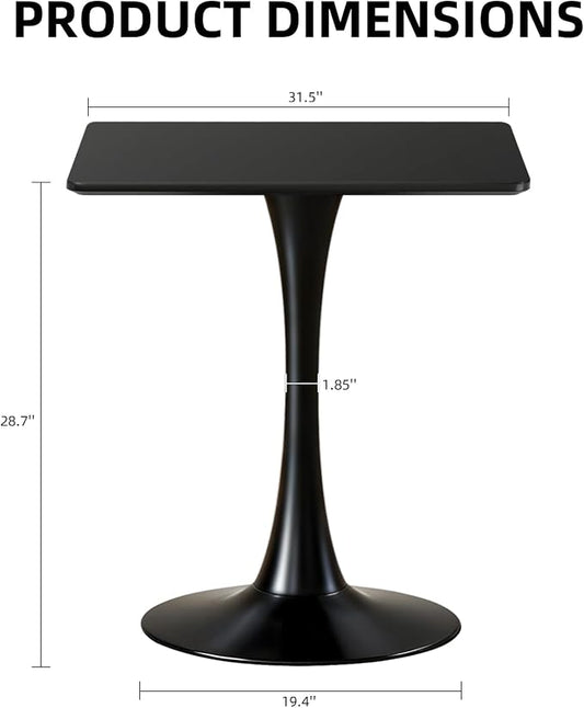 Square Dining Table, 31.5" Tulip Table with Thickened Tabletop & Metal Pedestal, Mid Century Modern Bistro Table for Kitchen, Small Places, Living Room, Cafe (Black)