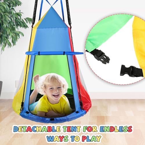 Liliful 39 Inch Kids Hanging Tent Saucer Swing with LED Lights