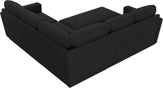 HONBAY Modular Sectional Sleeper Sofa with Pull-Out Bed, Velvet L-Shaped Sofa with Storage Seat, Sectional Sofas for the Living Room, Black
