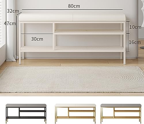 Multi-Function Entryway Bench, 3-Tier Shoe Rack with Seat, Storage Organizer Ottoman for Bedroom Hallway Closet, No Assembly Required, Space Saving Design for Small Spaces, Easy to Clean