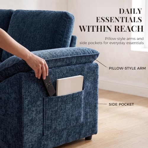 Sectional Sleeper Sofa with Pull Out Bed, Sectional Couch, Blue