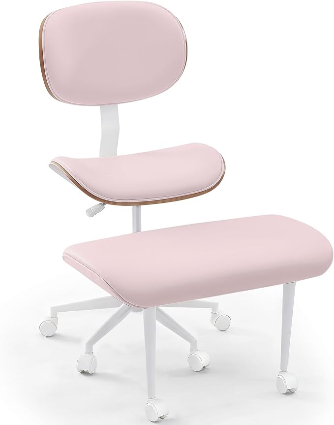 Bestier Ergonomic Cross Legged Office Chair for Women, Meditation Chair with Wider Back Support for Adults, 360° Swivel Office Chair with Wheels, Adjustable Height for ADHD Girl Pink PU Leather